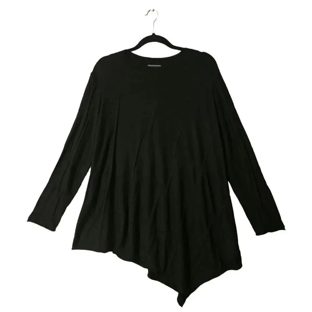 New Oska Women's Assymetrical Black Virgin Wool Full Sleeve Sweater Top Size 4